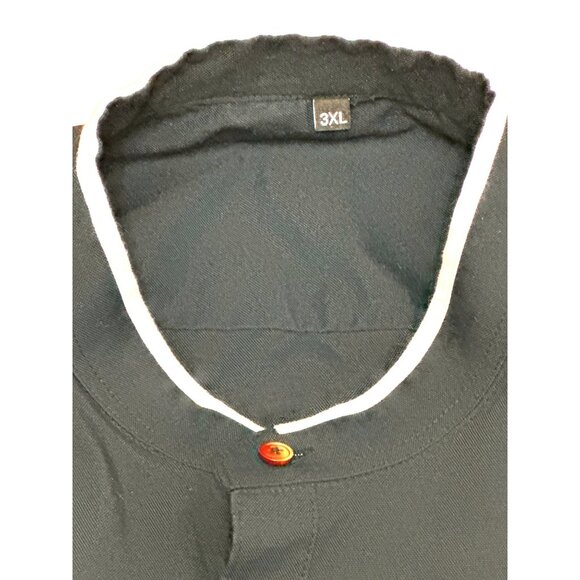 CCC Mens Stylish Button Up Chef Shirt Navy White Trim Wooden Buttons Size 3XL - Picture 5 of 5